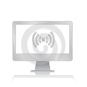 Online inside blank screen computer monitor with reflection minimalist modern icon vector illustration