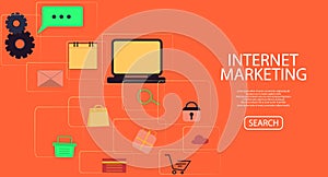 Online Internet Marketing Concept. Digital Marketing, store, Ecommerce shopping. Flat illustration.