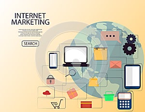 Online Internet Marketing Concept. Digital Marketing, store, Ecommerce shopping. Flat illustration.