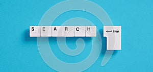 Online internet search and browsing concept. Business concept. Computer keyboard keys with the word search