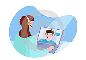 Online Interview concept with character. Can use for web banner, mobile app, hero images. Flat vector illustration on white