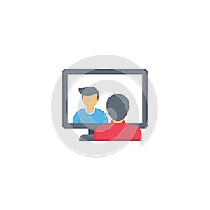 Online interview vector flat colour icon