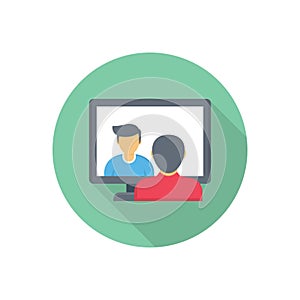 Online interview vector flat colour icon