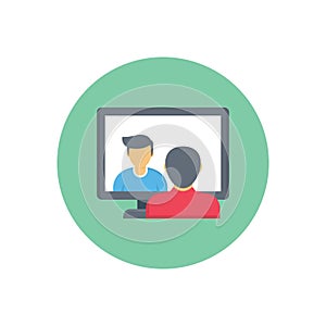 Online interview vector flat colour icon