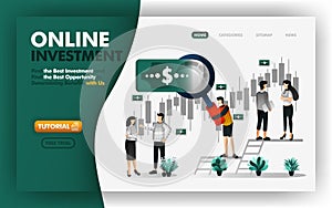 Online investment and banking vector Illustration .men with giant magnifiers will give you advice to determine profitable investme