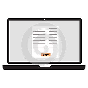 Online invoice on the laptop screen sign. online payment service. symbol. flay style