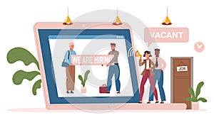 Online job interview, recruitment and hiring process service app. Internet hr platform, online hiring service vector
