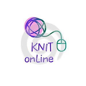 Online knit workshop, creative course, master class vector template logo, badge, sign, label. All for knitting
