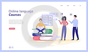 Online language courses concept web banner illustration