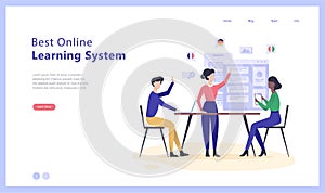 Online language courses concept web banner illustration