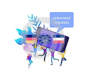 Online language courses, distance education, training. Language Learning Interface and Teaching Concept.