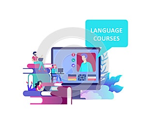 Online language courses, distance education, training. Language Learning Interface and Teaching Concept.