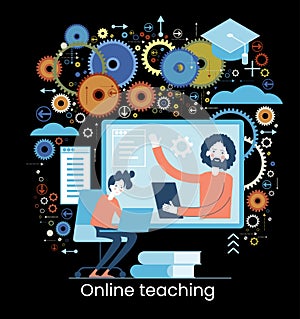 Online learning concept. Internet classes. Online learning metaphors. Educational webinar. Online teacher. Webinar. Digital class