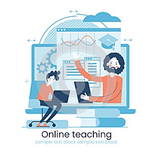 Online learning concept. Internet classes. Online learning metaphors. Educational webinar. Online teacher. Webinar. Digital class