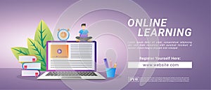 Online learning concept. Register for courses and study online. Digital education. Suitable for web landing page, marketing,