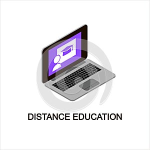 Online learning and distance education 3d icon. Isometric style computer illustration. Isolated illustration laptop.