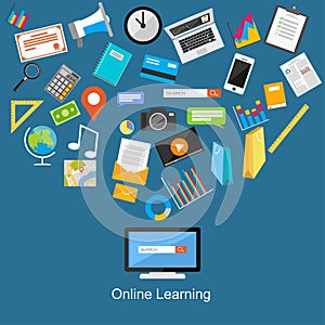 Online learning flat design illustration.