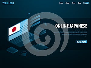 Online Learning Japanese. Education concept, Online training, specialization, university studies. Isometric vector illustration.