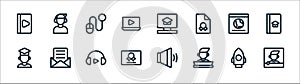 Online learning line icons. linear set. quality vector line set such as streaming, student, certificate, graduation, website,