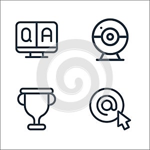 Online learning line icons. linear set. quality vector line set such as arroba, trophy, webcam photo