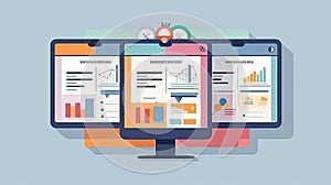 Online learning management system interface flat illustration - Generative AI.