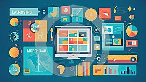 Online learning management system interface flat illustration - Generative AI.