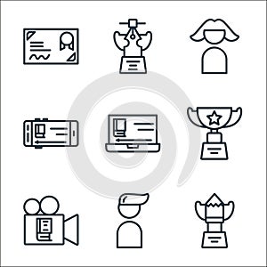 online learning part line icons. linear set. quality vector line set such as creative, friend, video lesson, award, video tutorial