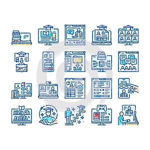 online learning platform web icons hand drawn
