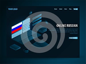 Online Learning Russian. Education concept, Online training, specialization, university studies. Isometric vector illustration.