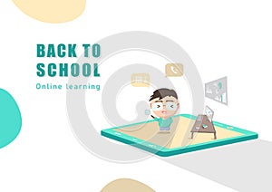 Online learning, student learning with teacher back to school, people character vector, isometric perspective idea and creative