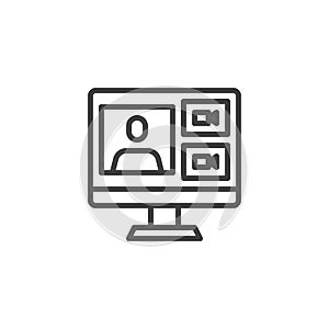 Online learning webinar line icon