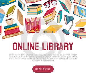 Online Library Banner Design for Bibliophile Vector Template photo