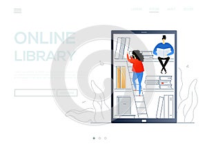 Online library - colorful flat design style web banner