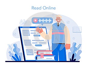 Online library concept set. Using mobile phone for learning and education.