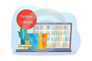 Online library concept set. Using phone for learning