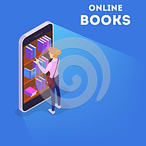 Online library concept. Using mobile phone and computer