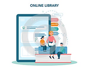 Online library concept. Using mobile phone and computer for learning