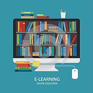 Online library education concept flat design