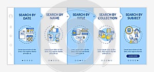 Online library search types onboarding vector template