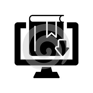 Online Library Silhouette Icon. Internet and Distance Education. Download Ebook concept. Elearning Resources. Download
