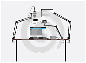 Online Live Broadcast accessories and device set vector illustrator