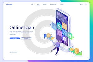 Online loan isometric landing page, banking credit