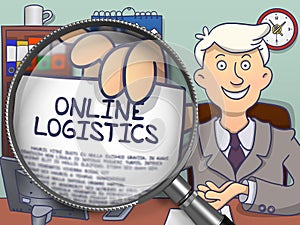 Online Logistics through Magnifier. Doodle Concept.