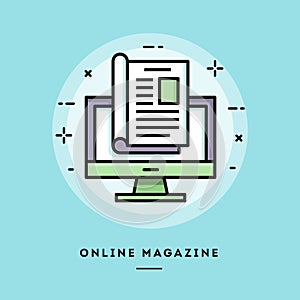 Online magazine, flat design thin line banner