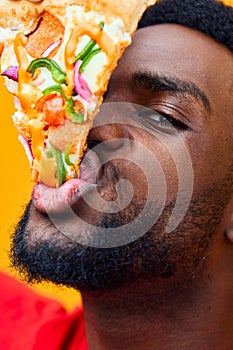 online man fast pizza enjoy food happy background smile black guy delivery food