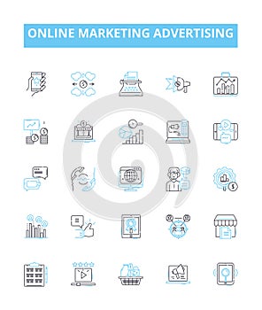 Online marketing advertising vector line icons set. Digital, Advertising, Online, Marketing, SEO, Social, Media