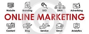 Online Marketing banner with icons collection