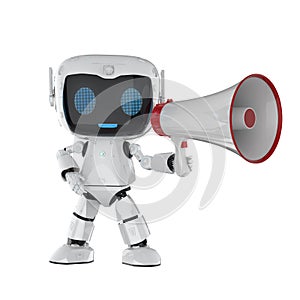 Online marketing concept with personal assistant robot with megaphone