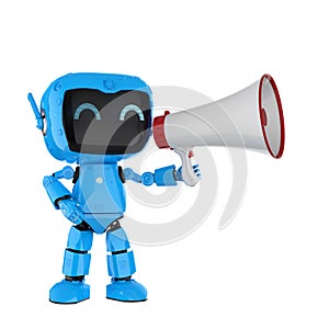 Online marketing concept with personal assistant robot with megaphone