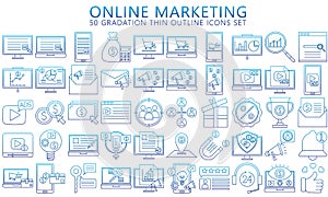 Online marketing gradient outline icons set